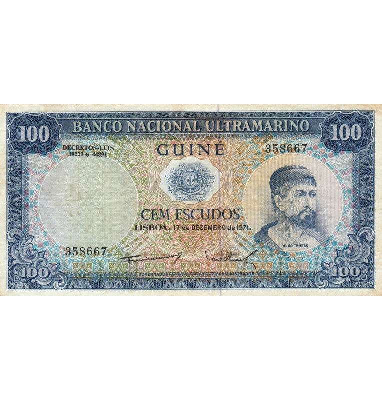 Guinea Portuguesa 100 Escudos Banco Nacional Ultramarino 1971 Pick 45 NO UNC